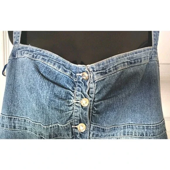 Americana Blues Denim Halter Overalls Shorts Size 20 Jean Romper Jumpsuit New - Picture 8 of 8